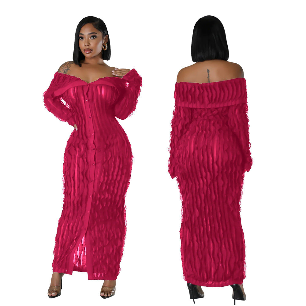 Off-Shoulder Bodycon Dress with Sheer Details