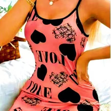 Heart Print Sling Nightgown Robette de nuit grand amour