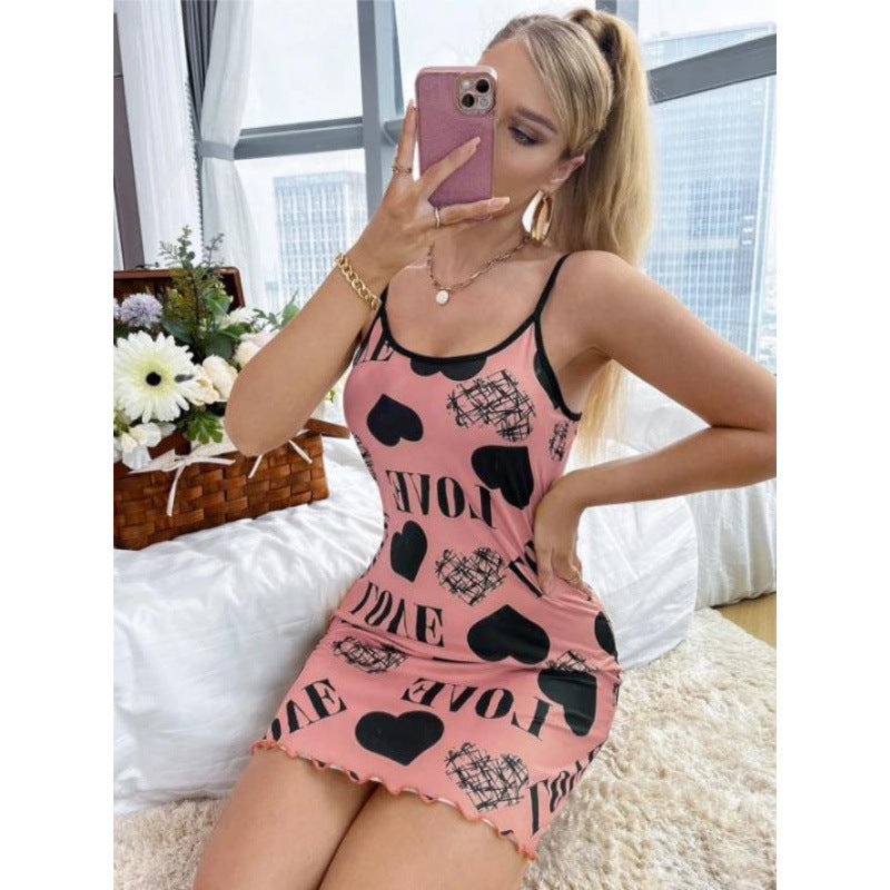 Heart Print Sling Nightgown Robette de nuit grand amour