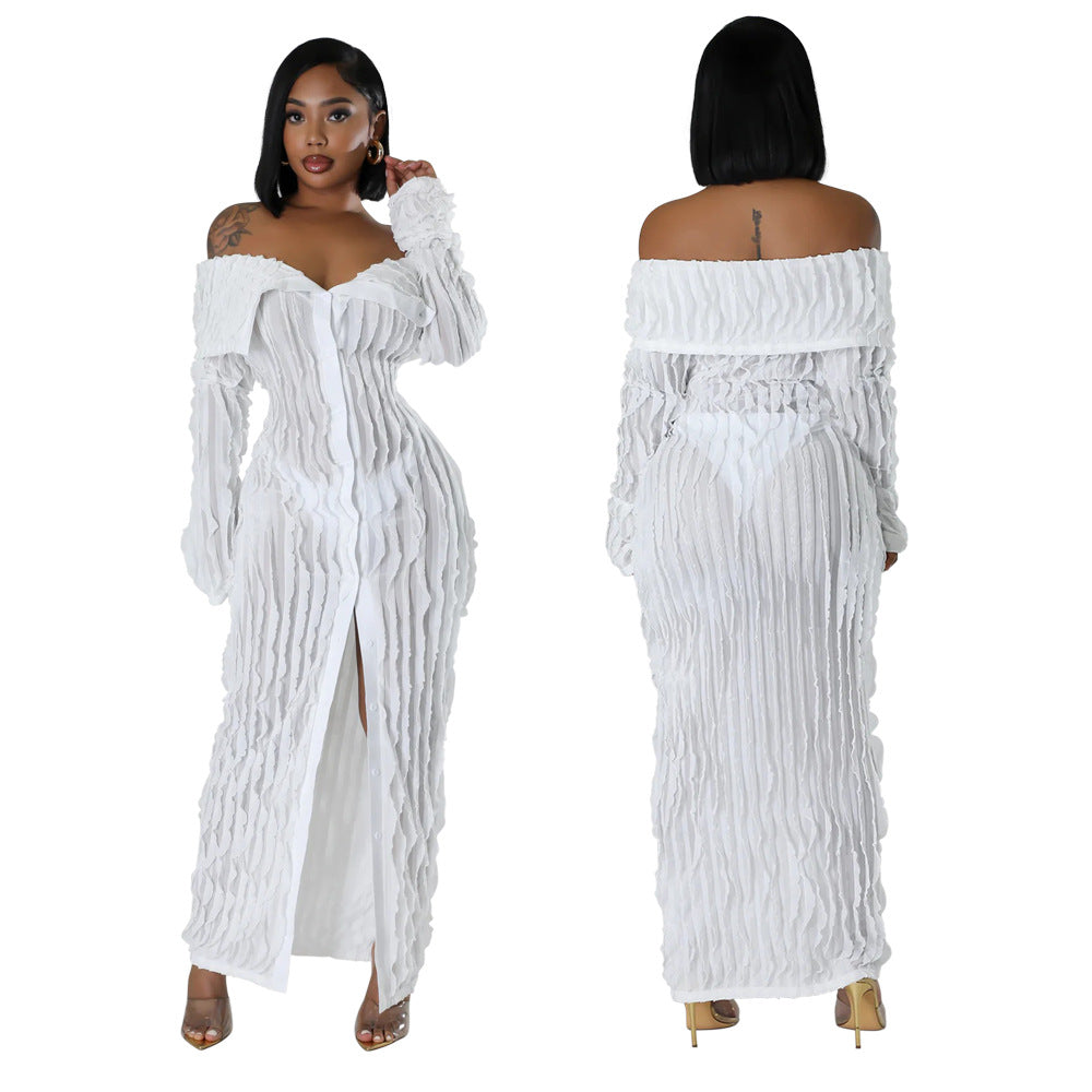 Off-Shoulder Bodycon Dress with Sheer Details