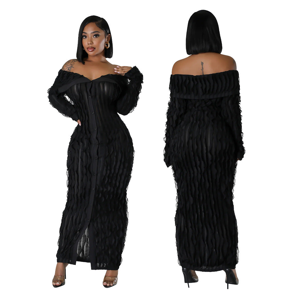 Off-Shoulder Bodycon Dress with Sheer Details