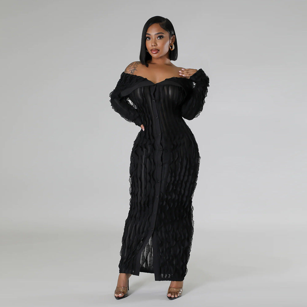 Off-Shoulder Bodycon Dress with Sheer Details