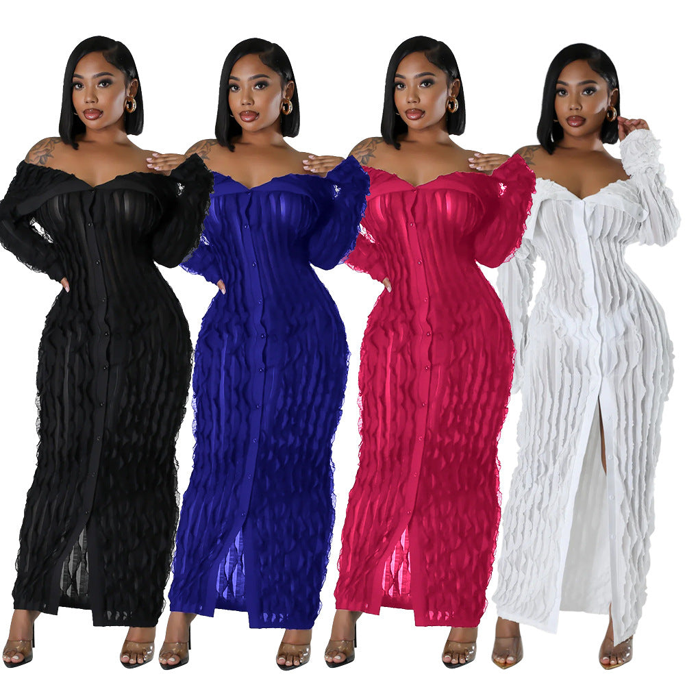 Off-Shoulder Bodycon Dress with Sheer Details