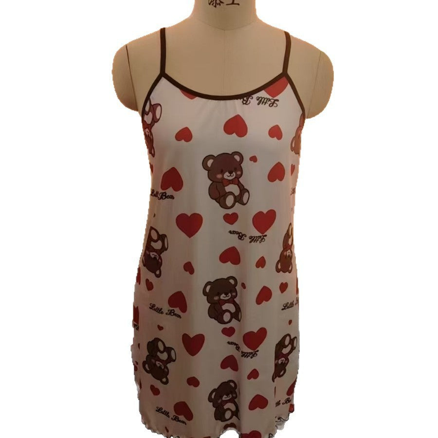 Heart Print Sling Nightgown Robette de nuit grand amour