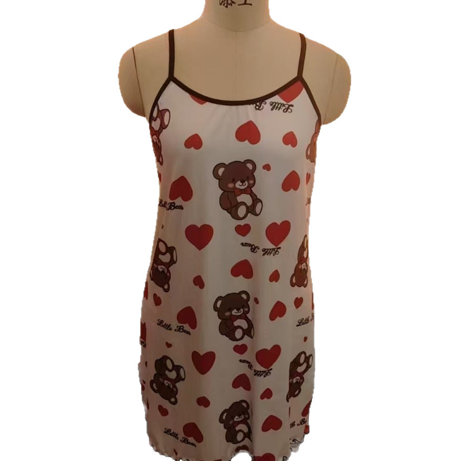Heart Print Sling Nightgown Robette de nuit grand amour