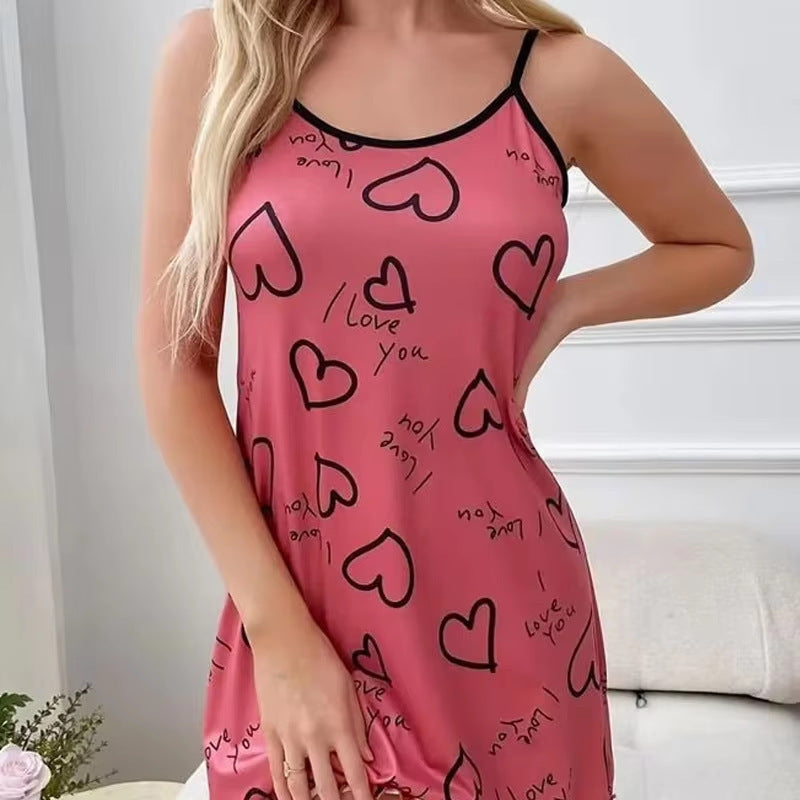 Heart Print Sling Nightgown Robette de nuit grand amour