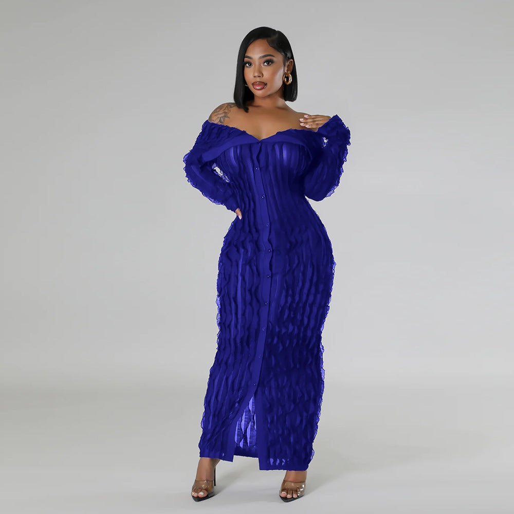 Off-Shoulder Bodycon Dress with Sheer Details