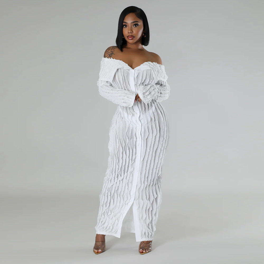 Off-Shoulder Bodycon Dress with Sheer Details